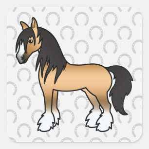 Buckskin Cartoon Gypsy Vanner Shire Paard Vierkante Sticker