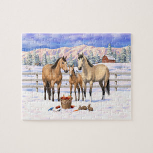 Buckskin deun kwart paard op een Boerderij in snee Legpuzzel