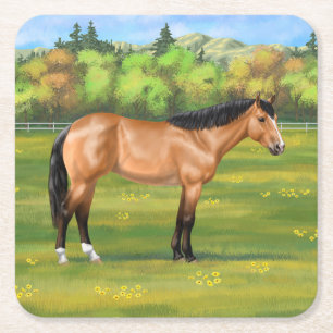 Buckskin Dun Quarter Horse Vierkante Kartonnen Onderzetter
