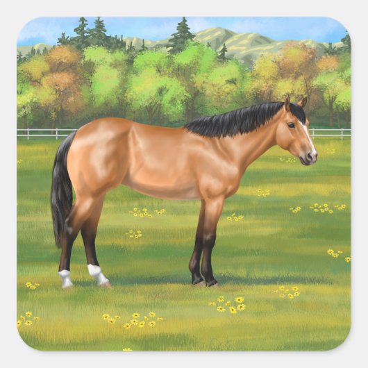 Buckskin Dun Quarter Horse Vierkante Sticker (Voorkant)