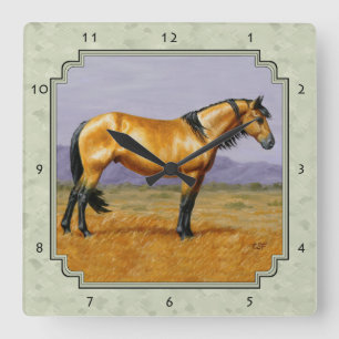 Buckskin Horse Mustang Stallion Sage Green Vierkante Klok