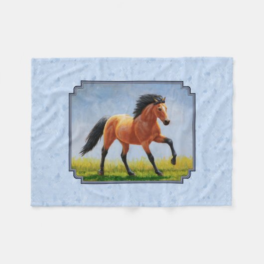 Buckskin Horse Runing Light Blue Fleece Deken (Voorkant (Horizontaal))