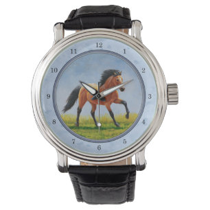 Buckskin Horse Runing Light Blue Horloge