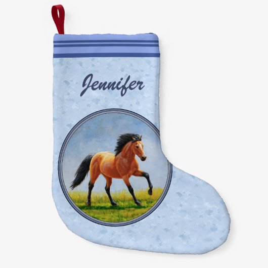 Buckskin Horse Runing Light Blue Kleine Kerstsok (Voorkant)