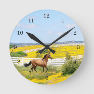 Buckskin Horse Running in Field of Flowers Ronde Klok