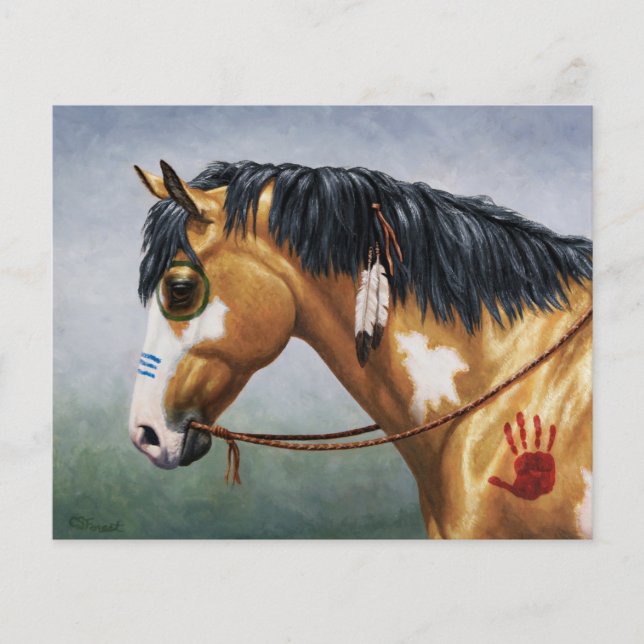 Buckskin Pinto Native American War Horse (Voorkant)