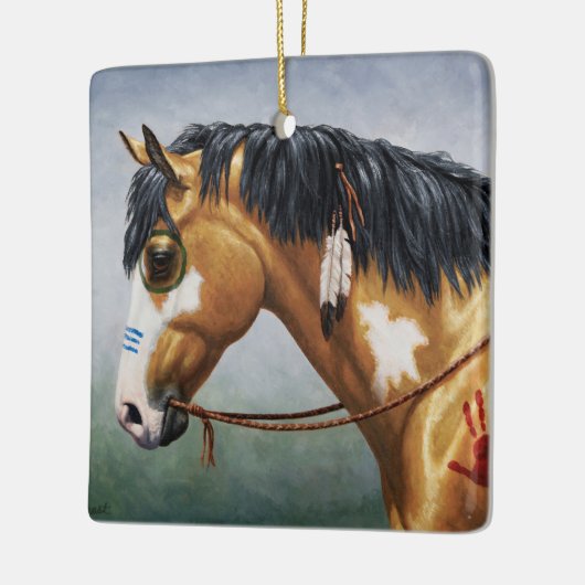 Buckskin Pinto Native American War Horse Keramisch Ornament (Links)