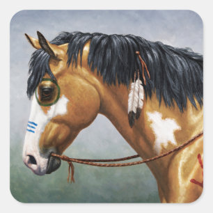 Buckskin Pinto Native American War Horse Vierkante Sticker