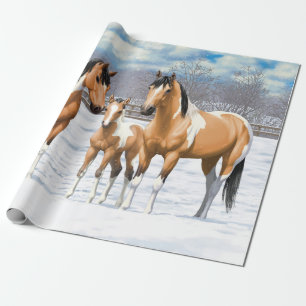 Buckskin pinto verf kwart paarden in sneeuw cadeaupapier