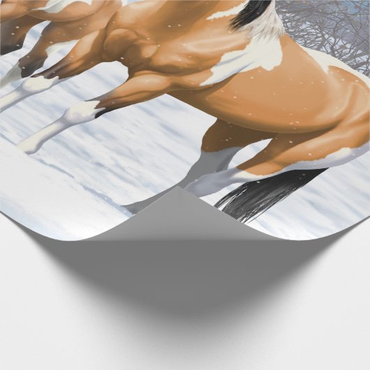 Buckskin pinto verf kwart paarden in sneeuw cadeaupapier (Hoek)