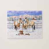 Buckskin pinto verf kwart paarden in sneeuw legpuzzel (Horizontaal)