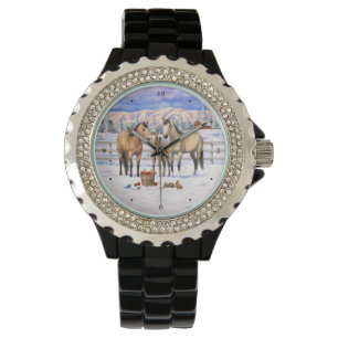 Buckskin Quarter Horses op sneeuw Horloge