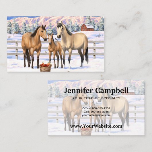 Buckskin Quarter Horses op sneeuw Visitekaartje (Voorkant / Achterkant)