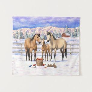 Buckskin Quarter Horses op sneeuw Wandkleed