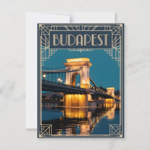 Budapest Chain Bridge Art Deco Briefkaart