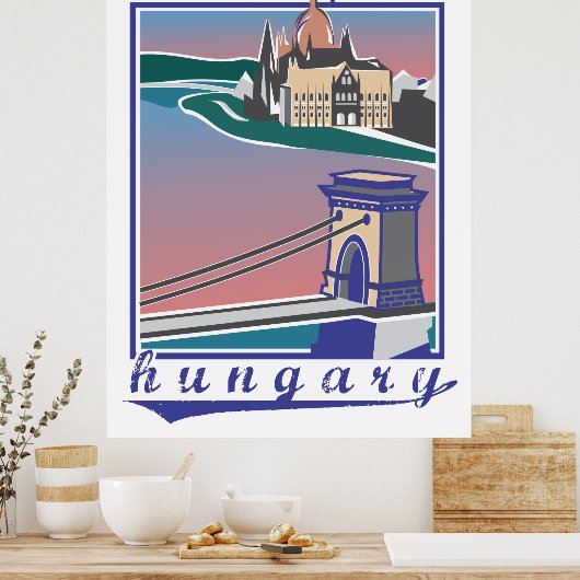 Budapest Chain Bridge, Vintage affiche (Cuisine)