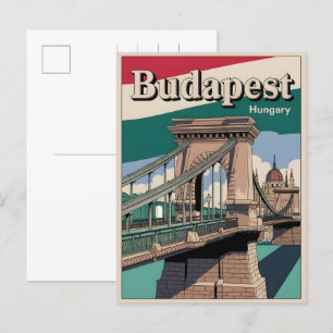 Budapest Hongarije vintage Elizabeth Bridge Briefkaart