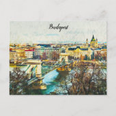 Budapest Hungary Oil Paint Panorama Uitzicht Briefkaart (Voorkant)