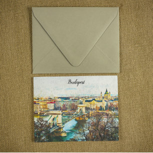 Budapest Hungary Oil Paint Panorama Uitzicht Briefkaart
