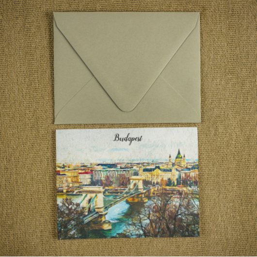 Budapest Hungary Oil Paint Panorama Uitzicht Briefkaart