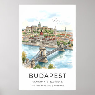 Budapest Muur Kunstprint Aquarel Stadsgezicht Poster