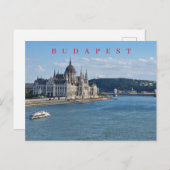 Budapest Parlement et le Danube vue carte postale (Devant / Derrière)