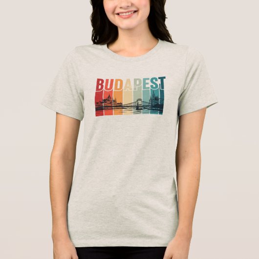 Budapest Text with Skyline Tri-Blend Shirt (Voorkant)