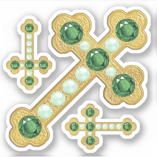 Budded Crosses met Faux Emeralds & Parels - Sticker (Voorkant)