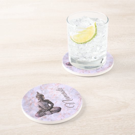 Buddha Classy Pink Lavender Marble Zandsteen Onderzetter (Zijkant)