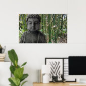 Buddha Figur mit Bambus im Hintergrund Poster (Thuiskantoor)