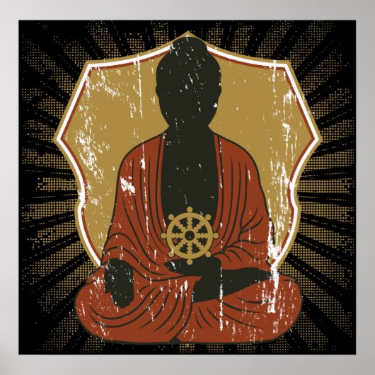 Buddha Meditating Dharma Wheel Poster (Voorkant)