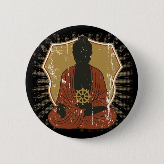 Buddha Meditating Dharma Wheel Ronde Button 5,7 Cm (Voorkant)