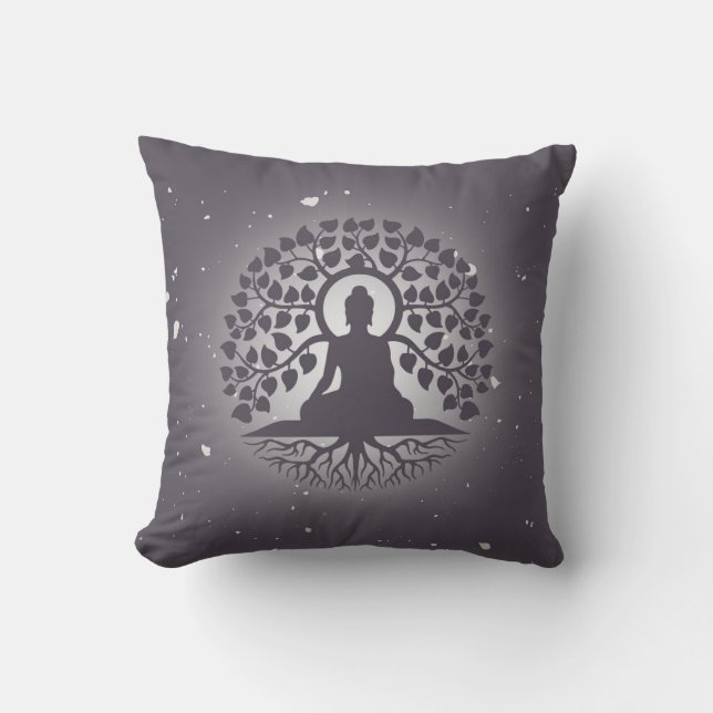 Buddha Tree Yoga Throw Pillow Kussen (Voorkant)