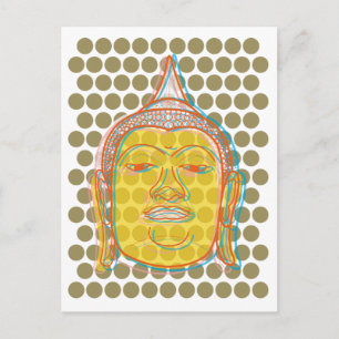 Buddha's Head Gele Gezicht Offset Moderne Pop Stip Briefkaart