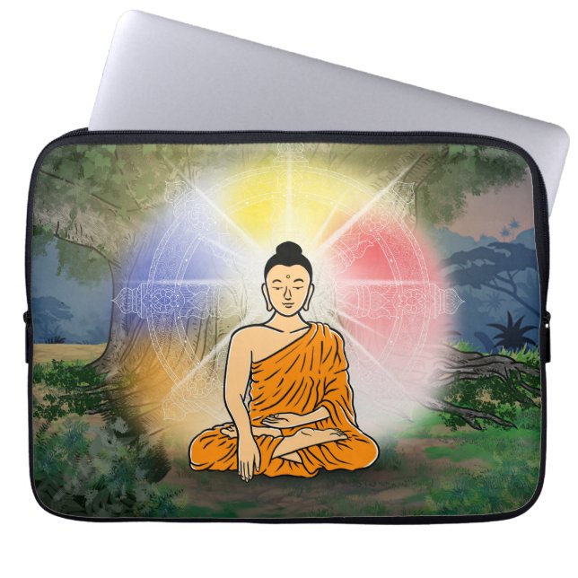 Buddha's Verlichting Dharma Wheel Laptop Mouw Sleeve (Voorkant)