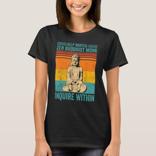 Buddhism Buddha Retro Help Wanted Zen Buddhist Mon T-shirt (Voorkant)