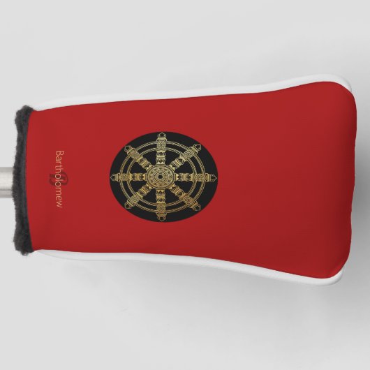 Buddhism Golden Dharma Wheel Personalized Golfheadcover (Voorkant)