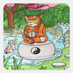 Buddhist Tabby Meditation Cat Vierkante Sticker