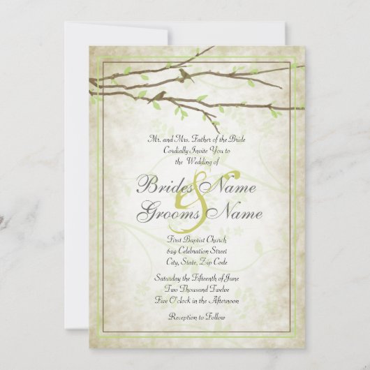 Budding Branches with Birds  III Invitation Kaart (Achterkant)