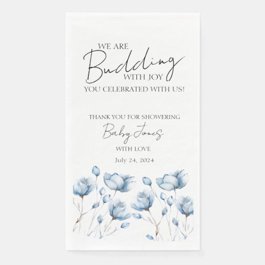 Budding Met Joy Blue Baby Jongen Douche Gift Label Servet (Voorkant)