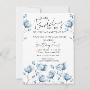 Budding met Joy Blue Baby shower Invite Kaart