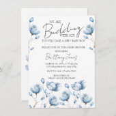Budding With Joy Blue Baby shower Invitation (Devant / Derrière)