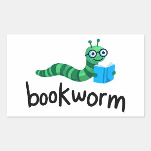 Buddy Schattigee boekenwurm lezen met boek Rechthoekige Sticker