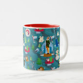 Buddy the Elf and Characters Teal Pattern Tweekleurige Koffiemok (Voorkant rechts)