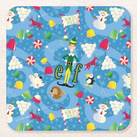 Buddy the Elf Cartoon Pattern Vierkante Kartonnen Onderzetter (Voorkant)