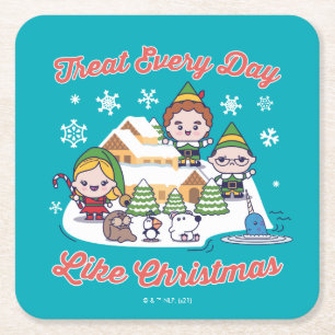 Buddy the Elf Chibi Graphic Vierkante Kartonnen Onderzetter