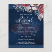 Budge Burgundy Blauw Bloemig Bruidsfeest Uitnodigi Flyer (Voorkant)