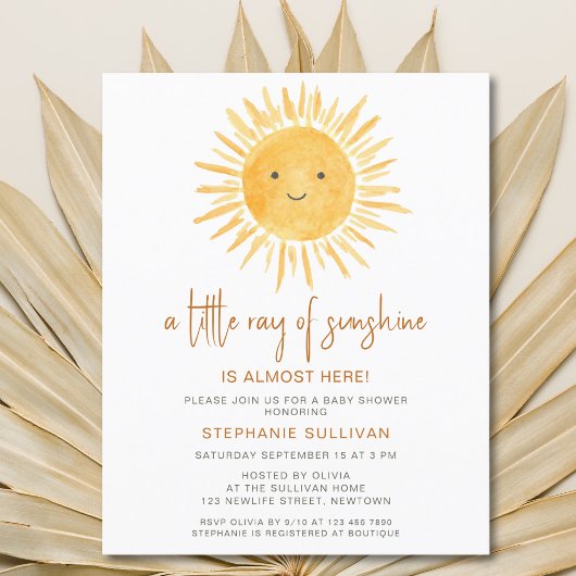 Budge Little Ray of Sunshine Baby shower Invite