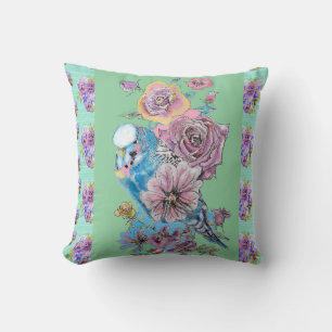 Budgerigar Rose Watercolor floral Cushion Kussen