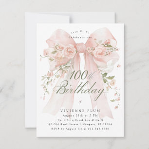BUDGET 100ste verjaardagsfeest Elegante Roze Bloem Kaart